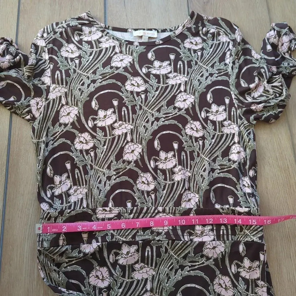 Tory Burch Silk Brown Pink Floral Knee Length Dress Size L - Picture 9 of 12